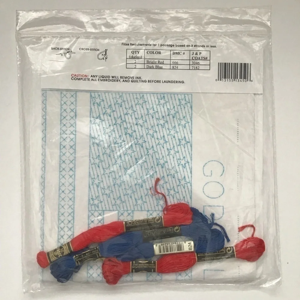 God Bless America American Flag USA Jack Dempsey Cross Stitch Kit 12x15” NEW